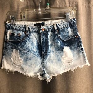 Washed denim high waisted shorts